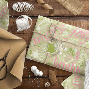 Papel De Regalo Navidades Texto y patrón copo de nieve ID257 verde
