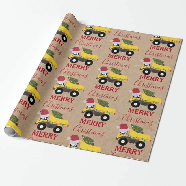 Papel De Regalo Navidades tiran camiones de construcción (Desenrollado)