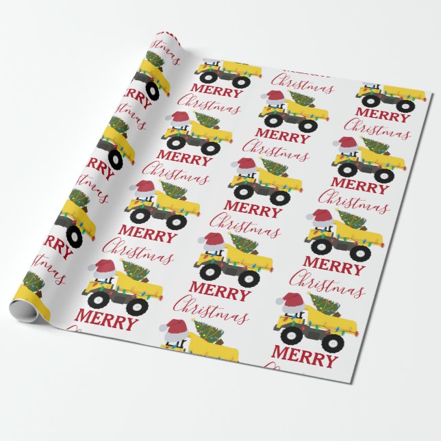 Papel De Regalo Navidades tiran camiones de construcción (Desenrollado)