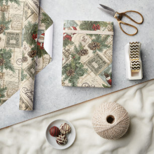 Papel De Regalo Navidades Tradicionales del Verde Rojo Vintage cap
