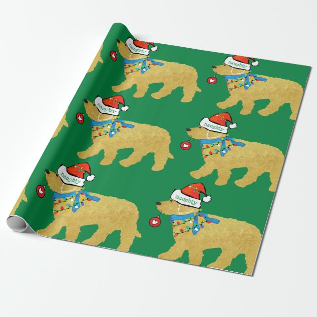 Papel De Regalo Navidades traviesos pero amables Goldendoodle Gree (Desenrollado)