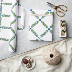 Papel De Regalo Navidades Trellis Blue Bow
