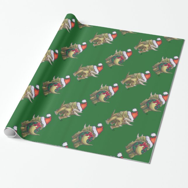 Papel De Regalo Navidades triceratops verdes (Desenrollado)
