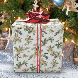 Papel De Regalo Navidades tropicales Beach Starfish and Holly