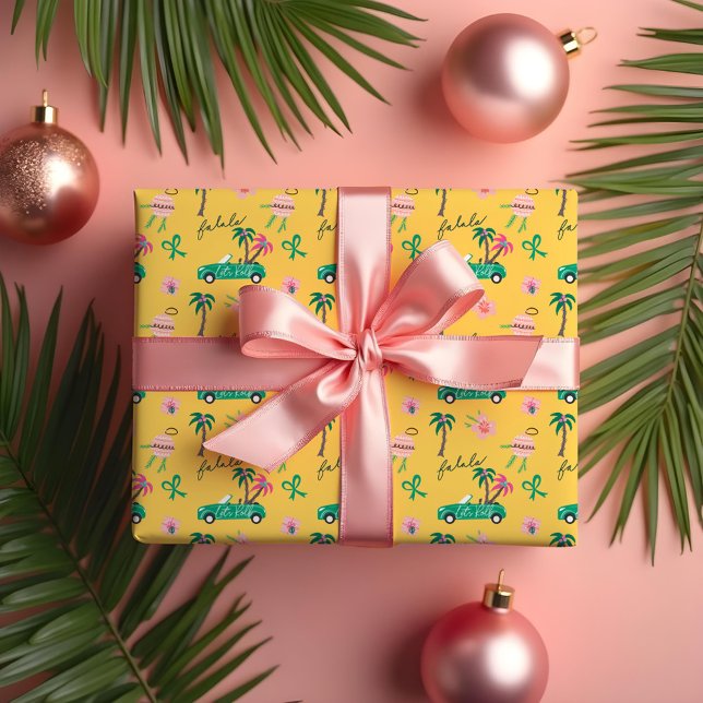 Papel De Regalo Navidades tropicales Fala deja correr Verde azulad (Tropical Christmas Fala Lets Roll Teal Convertible Wrapping Paper)