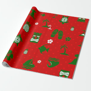 Papel De Regalo navidades tropicales rojos tiki retro