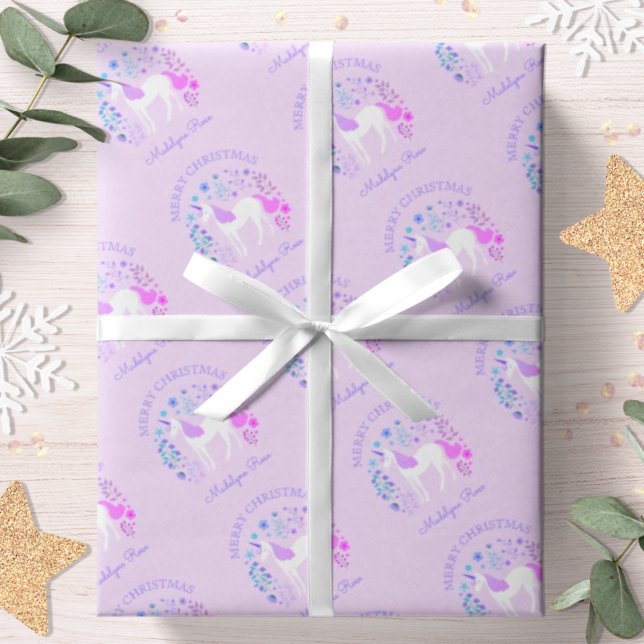 Papel De Regalo Navidades unicornios festejan morado personalizado (Subido por el creador)