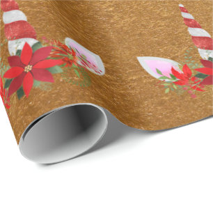 Papel De Regalo Navidades unicornios Rosa Red Gold Kraft