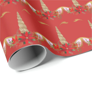Papel De Regalo Navidades unicornios vacaciones Floral Joy Gold Re