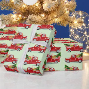 Papel De Regalo Navidades Ute roja vintage con árbol de Navidad
