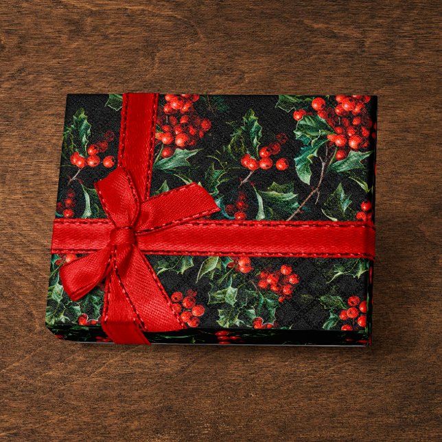 Papel De Regalo Navidades/vacaciones vibrantes Berries y hojas roj (Subido por el creador)