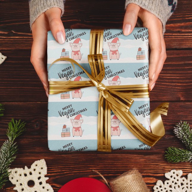Papel De Regalo Navidades veganos con lechón personalizado y regal (Subido por el creador)