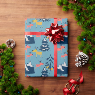 Papel De Regalo Navidades venados, árboles de Navidad, montañas
