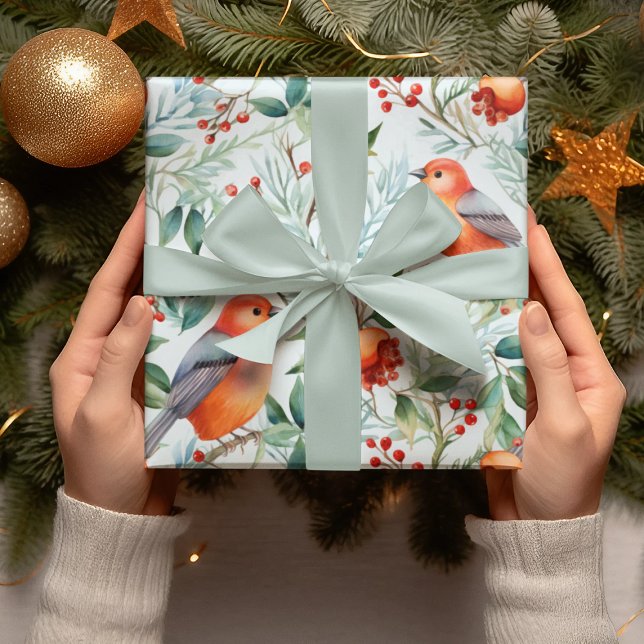 Papel De Regalo Navidades Verde Ave Sale Flores Rojas Acuarela (Subido por el creador)