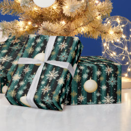 Papel De Regalo Navidades verde azulados de copos de nieve y decor