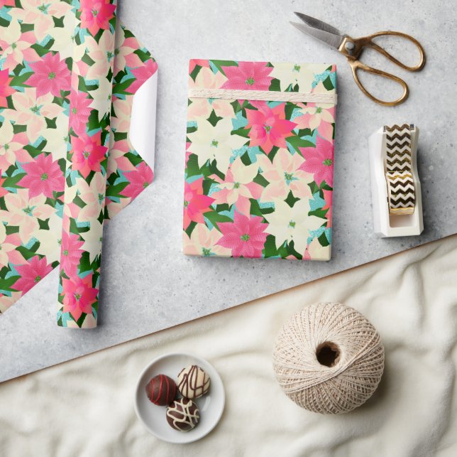 Papel De Regalo Navidades Verde azulados de Poinsettia Rosa (Artesanía)