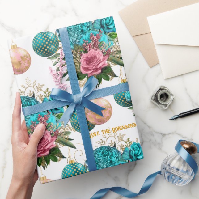 Papel De Regalo Navidades verde azulados y Rubor con elegancia flo (Regalar)