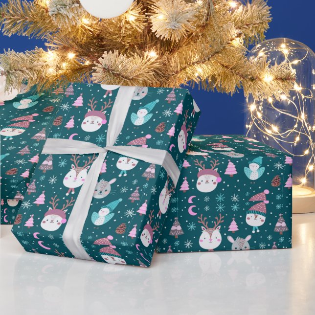 Papel De Regalo Navidades verdes de los árboles de Navidad de anim (Vacaciones)