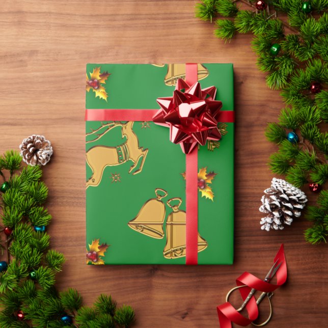 Papel De Regalo Navidades verdes de los renos dorados (Subido por el creador)