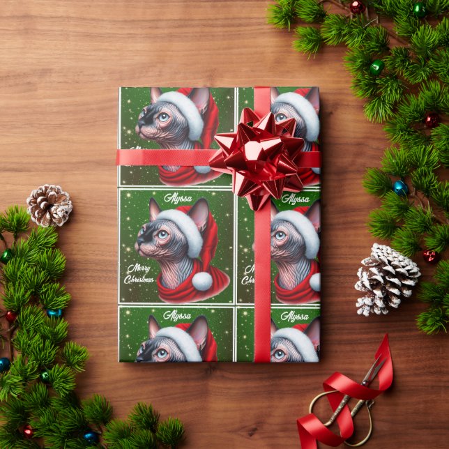 Papel De Regalo Navidades verdes de Sphynx Cat Bonito (Regalo de vacaciones)