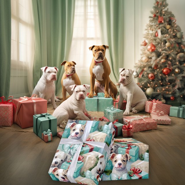 Papel De Regalo Navidades Verdes del Seafoam PitBull Pups (Subido por el creador)