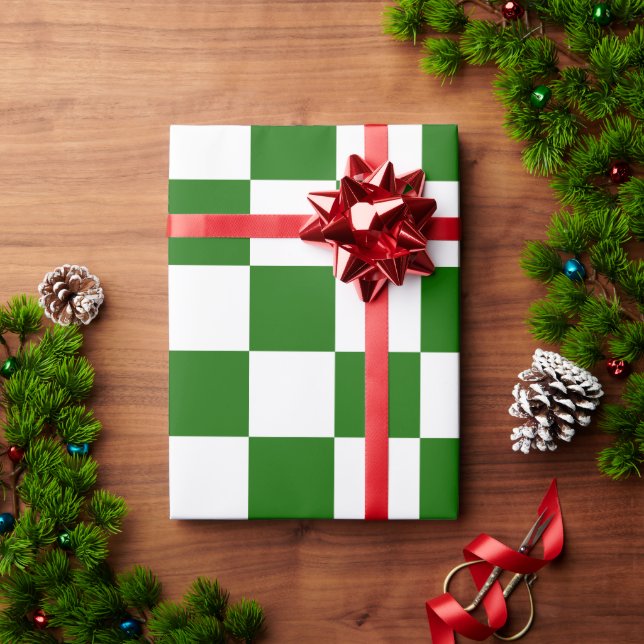 Papel De Regalo Navidades verdes del tablero de cheques retro (Regalo de vacaciones)