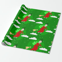 Papel De Regalo navidades verdes hechiceros befana broomrider spoo