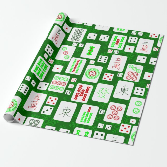Papel De Regalo navidades verdes mahjong juego de baldosas chino a (Desenrollado)
