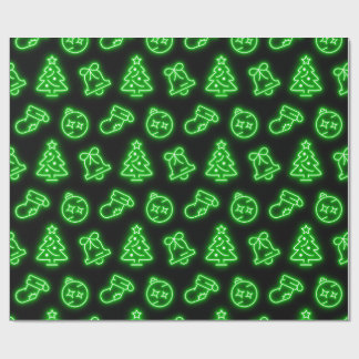 Papel De Regalo Navidades verdes neones sobre negro