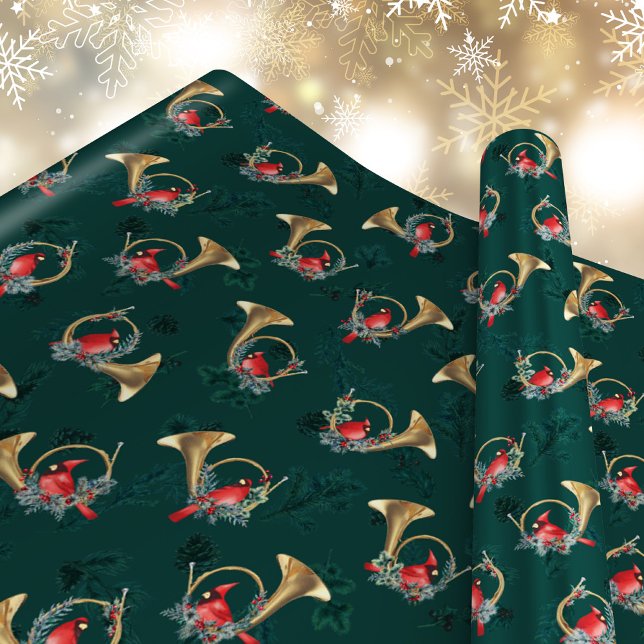 Papel De Regalo Navidades verdes oscuros cardenales musicales en l (Subido por el creador)