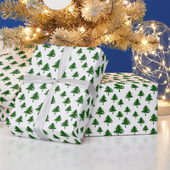 Papel De Regalo Navidades Verdes Pina Árboles En Blanco (Vacaciones)