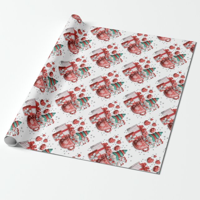 Papel De Regalo Navidades verdes rojos ganan estrella de regalos d (Desenrollado)