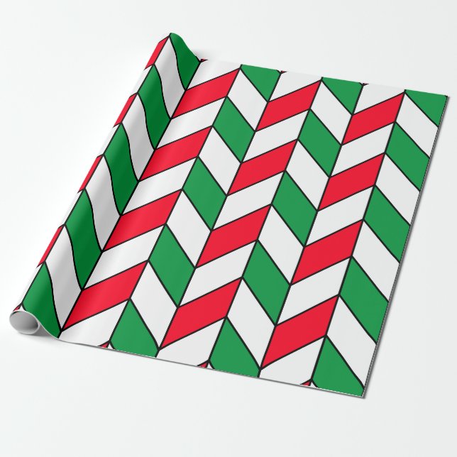 Papel De Regalo Navidades verdes rojos modernos Herringbone Chevro (Desenrollado)
