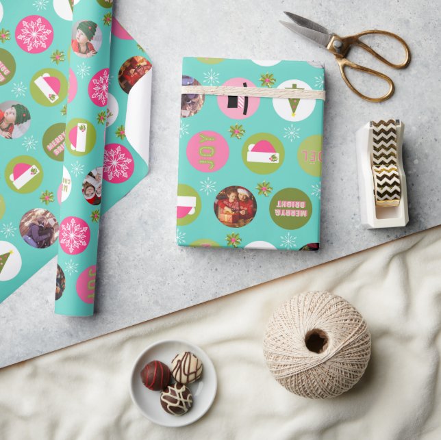 Papel De Regalo Navidades verdes rosados (Artesanía)