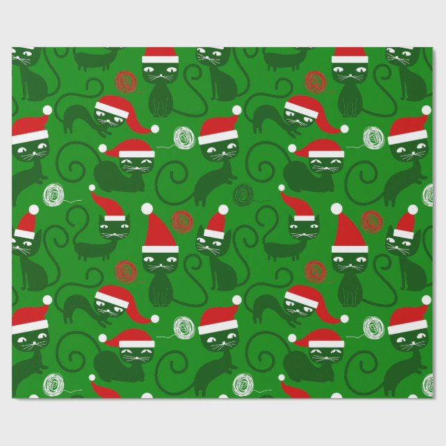 Papel De Regalo navidades verdes santa cats (Superficie plana)