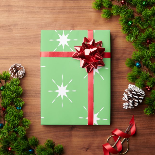 Papel De Regalo Navidades verdes y blancos con estrellas (Regalo de vacaciones)