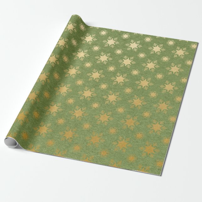 Papel De Regalo Navidades verdes y de Relieve metalizado dorado (Desenrollado)