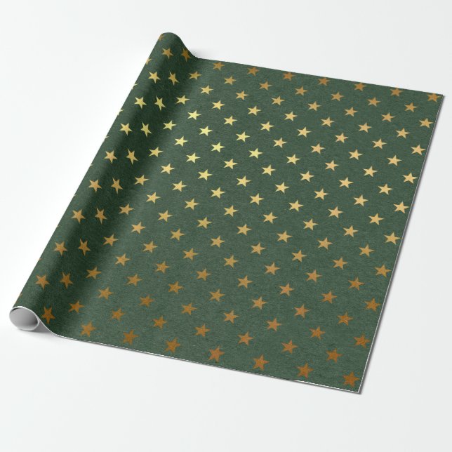 Papel De Regalo Navidades verdes y de Relieve metalizado dorado (Desenrollado)