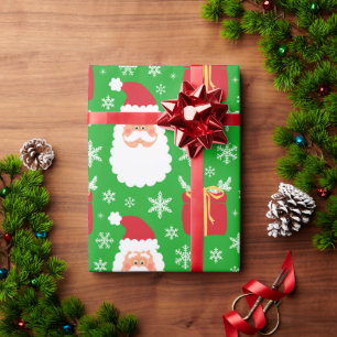 Papel De Regalo Navidades verdes y dulces Santa con regalos y copo