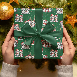 Papel De Regalo Navidades verdes y rojos de los pingüinos más boni