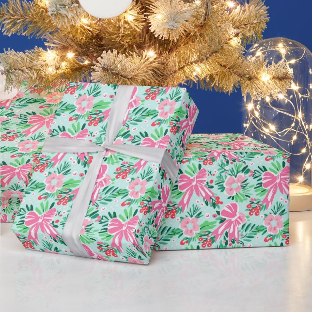 Papel De Regalo Navidades verdes y rosados de adormidera se inclin (Vacaciones)