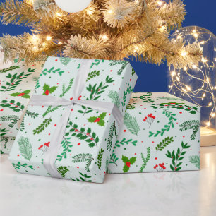 Papel De Regalo Navidades Verdor Flores Berries Navidades verdes