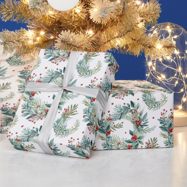 Papel De Regalo Navidades Verdor y Berries Navidades modernos (Vacaciones)