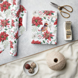 Papel De Regalo Navidades vibran acuarelas flores, hojas, pájaros