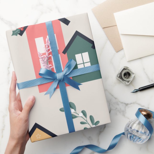 Papel De Regalo Navidades Village Cute Festividad (Regalar)