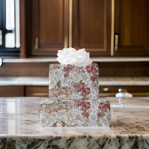 Papel De Regalo Navidades Vintage Ice Skates Plaid Holly Silver