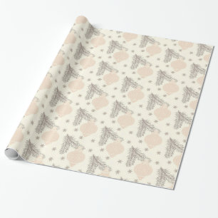 Papel De Regalo Navidades Vintage Neutral de Pino y Ornamentos