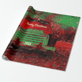 Papel De Regalo Navidades Vintage Red Green Rustic Truck=