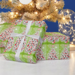 Papel De Regalo Navidades Vintage Retro Árboles Rojos Rosa