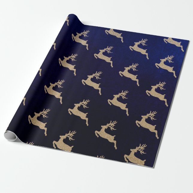 Papel De Regalo Navidades Vip Cardboard Deer Blue Navy Año Nuevo (Desenrollado)